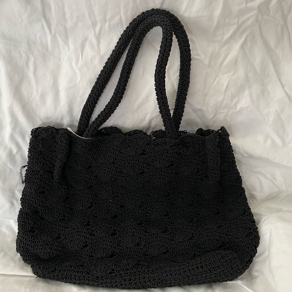 Kathy Ireland Black Crochet Tote Bag